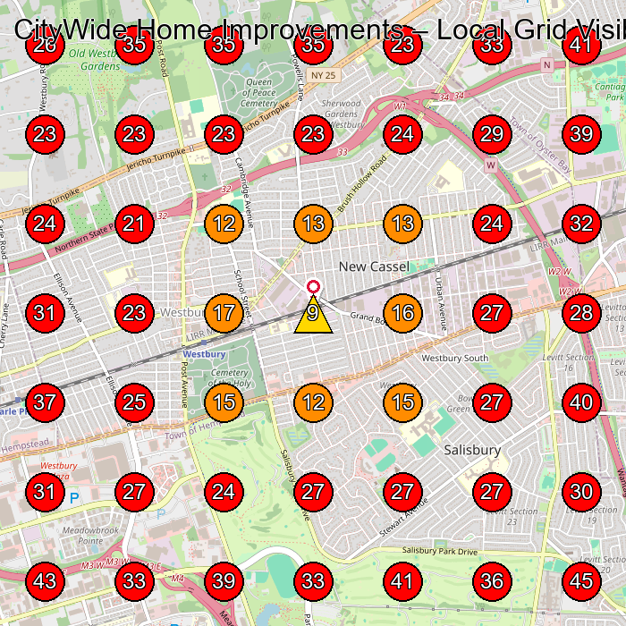 CityWide Home Improvements GeoGrid visibility map for Custom Home Builder in Williston Park